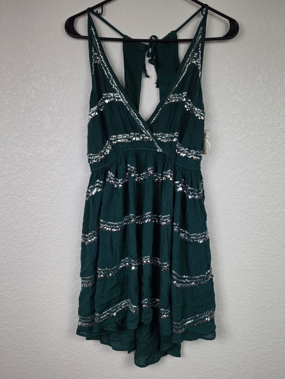 NWT $98 Free People Dark Green Sequin Mini Dress